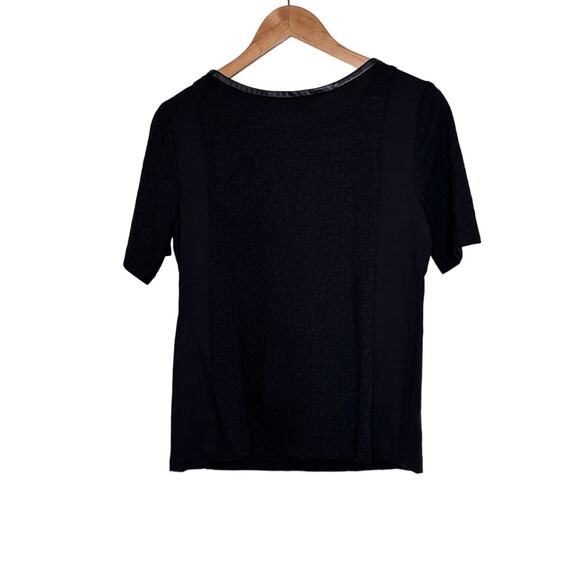 NWT LOFT black short sleeve faux leather trim patterned top size small - Picture 6 of 6